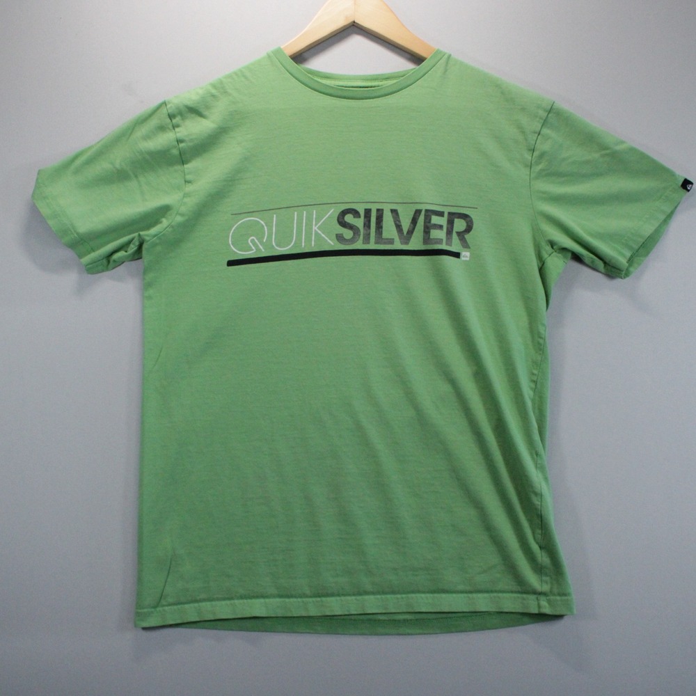 Quiksilver Mens S Green Chest Spellout Logo T-Shirt Skater Surfer Y2K
